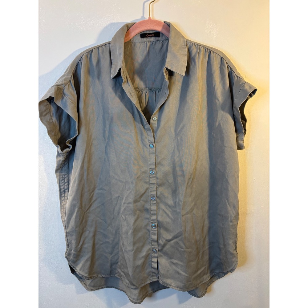 Quince Vintage Wash Tencel Camp Shirt Olive Green M